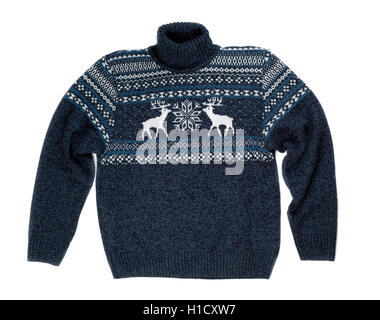 Knitted sweater with a pattern deer. Isolate on white. Stock Photo