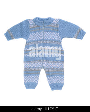 Knitted blue rompers. Isolate on white. Stock Photo