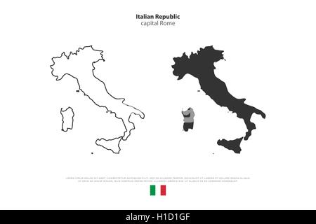 Italian Republic isolated map and official flag icons. set of vector Italy political maps icons. Mediterranean, European country Stock Vector