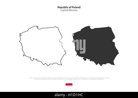 Republic of Poland isolated map and official flag icons. vector Polish political maps icons. Central Europe country geographic b Stock Vector