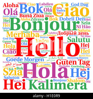 Hello in different languages word cloud Stock Photo