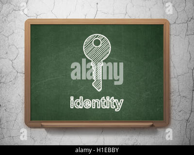 Safety concept: Key and Identity on chalkboard background Stock Photo