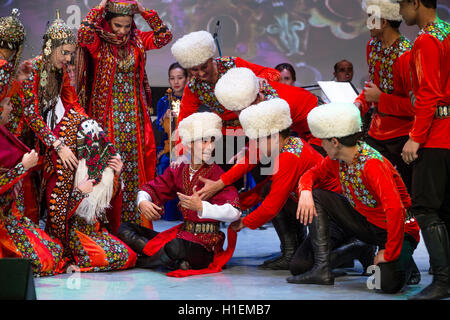 Dance group 'Lachin' shows the traditional wedding ceremony during the Days of Culture of Turkmenistan Republic in Moscow,Russia Stock Photo