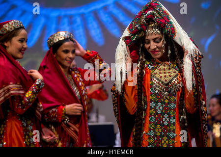 Dance group 'Lachin' shows the traditional wedding ceremony during the Days of Culture of Turkmenistan Republic in Moscow,Russia Stock Photo