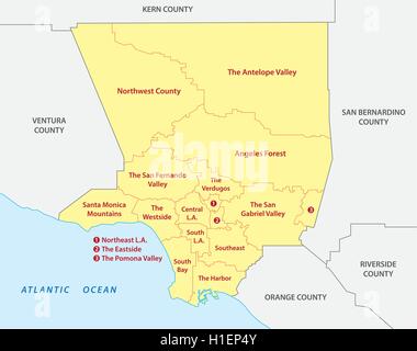 Los Angeles county regions map Stock Vector