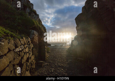 Sunset at Giant's Causeway pass, Bushmills, County Antrim, Northern Ireland, UK Stock Photo