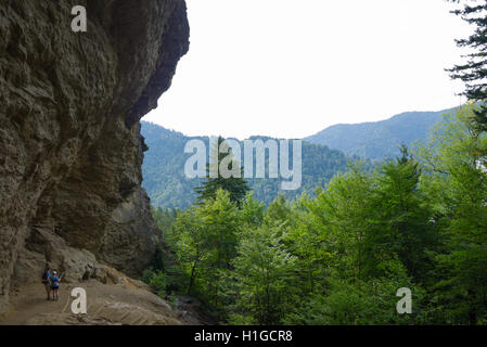 View of Alum Cave in the Great Smoky Mountains National Park with hikers taking a selfie Stock Photo