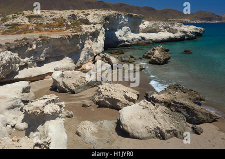 Fossil Dune, Cabo de Gata, Biosphere Reserve, Los Escullos, Cabo de Gata-Nijar Natural Park, Almeria, Spain, Europe. Stock Photo