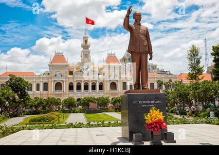 Ho Chi Minh Statue in front of People’s Committee Building. Ho Chi Minh City, Vietnam. Stock Photo