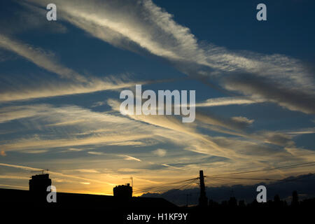 An urban sky at sunset, Warwick, UK Stock Photo