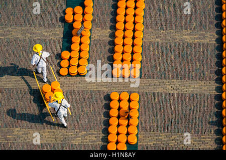 Carriers at Alkmaar cheese market, seen from above Stock Photo