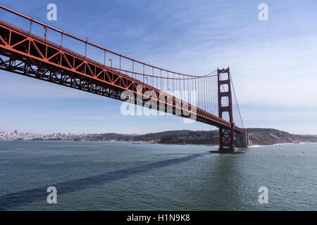 Low aerial of the Golden Gate Bridge in San Francisco, California. Stock Photo