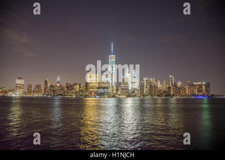 New York City, New York, USA, August 12, 2016: The FInancial district skyline of New York City as seen from Jersey City, NJ. Stock Photo