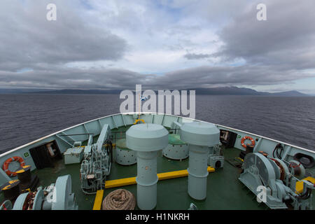 Isle of Arran, Scotland. Picturesque view from the bow of the Cal Mac ferry, with the Isle of Arran in the background. Stock Photo