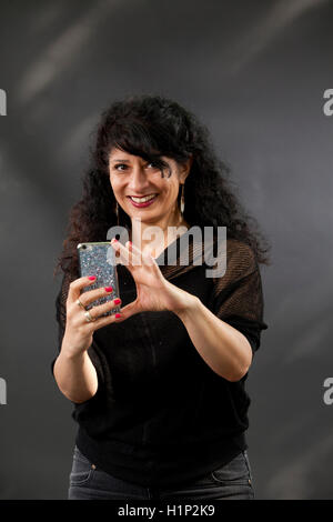 Shaparak 'Shappi' Khorsandi, the British comedian and author of Iranian origin, at the Edinburgh International Book Festival. Edinburgh, Scotland. 18th August 2016 Stock Photo