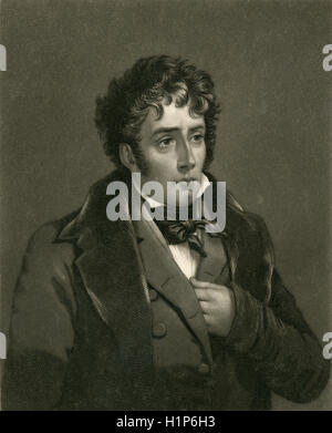 Antique c1850 engraving, François-René de Chateaubriand. François-René, Vicomte de Chateaubriand (1768-1848) was a French writer, politician, diplomat, and historian, who is considered the founder of Romanticism in French literature. SOURCE: ORIGINAL ENGRAVING. Stock Photo