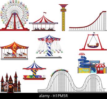set of amusement park cartoon Stock Vector