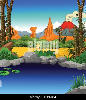 beauty oasis with desert landscape background Stock Vector