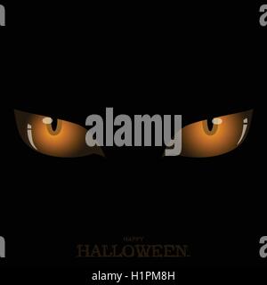 Scary orange cat's eyes on dark Halloween Stock Vector