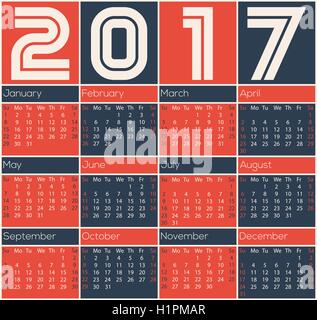 Simple 2017 calendar design Stock Vector