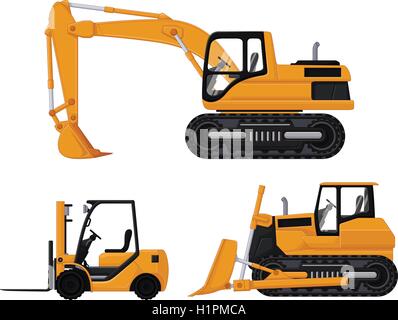 backhoe, forklift and bulldozer Stock Vector