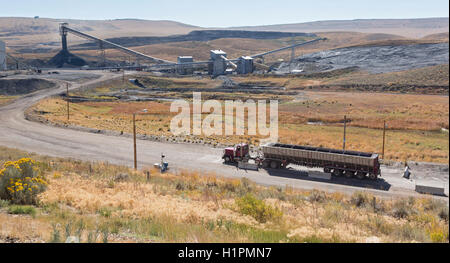 Oak Creek, Colorado - An empty coal truck on a scale at the coal loading facility at Peabody Energy's Twentymile Mine. Stock Photo