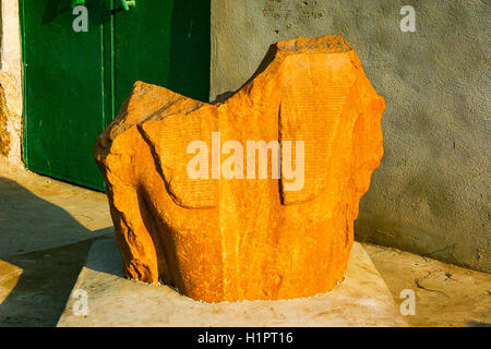 Egypt, Nile Delta, Tanis, artifacts displayed near the mission house : King statue. Stock Photo