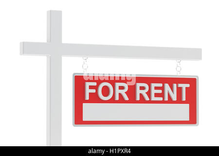 For Rent Sign, 3D rendering isolated on white background Stock Photo