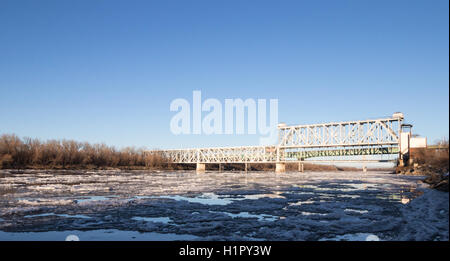 ASB Bridge over a frozen Missouri River Stock Photo