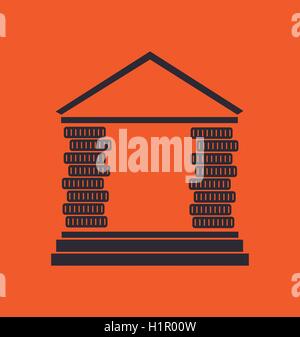 silhouette bank building orange money icon Stock Vector