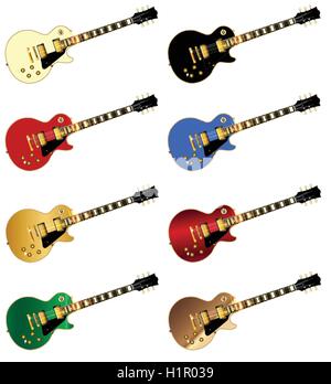 The definitive rock and roll guitars in flat paint colours isolated over a white background. Stock Vector