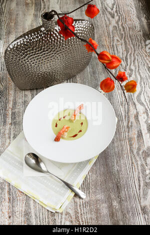 Green Pea and Prawn Soup Stock Photo