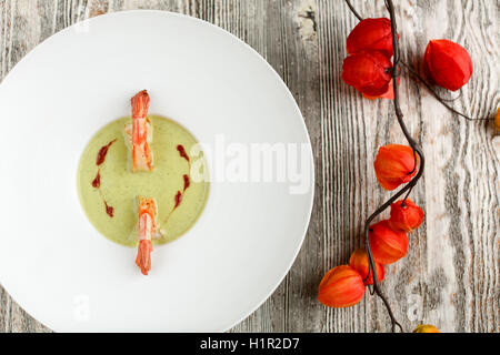 Green Pea and Prawn Soup Stock Photo