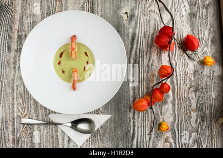 Green Pea and Prawn Soup Stock Photo