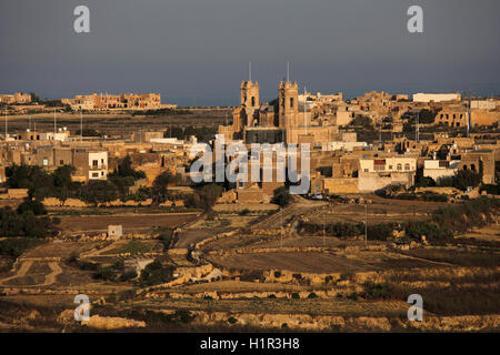 View of the Basilica of the Visitation a baroque, collegiate parish church located in the village of Gharb at the western part of the island of Gozo the sister island of Malta. Stock Photo