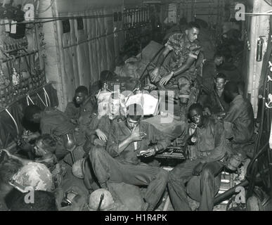 Members of the 101st Airborne Division aboard a USAF C-130 at Pham Tiet Air Base for airlift to Phi Troung Air Base during OPERATION AUSTIN 6. Stock Photo