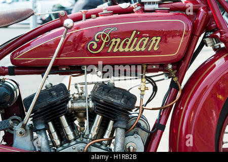 1928 Indian 101 Scout motorcycle. Classic American motorcycle at VMCC Banbury Run. Oxfordshire, England. Stock Photo