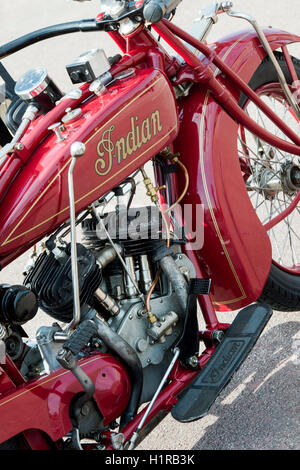 1928 Indian 101 Scout motorcycle. Classic American motorcycle at VMCC Banbury Run. Oxfordshire, England. Stock Photo