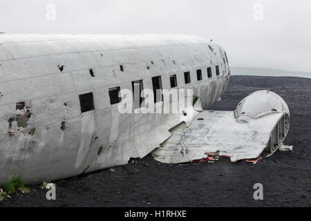 Picture of the crashed DC-3 airplane at the beach of Sandur at Iceland Stock Photo
