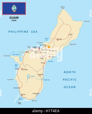 United states territory of guam nation flag vector. Seal in sea, sandy ...