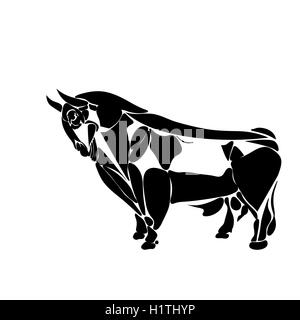 Stylized black bull contour consisting of fragments isolated on a white background, tattoo, illustration Stock Vector