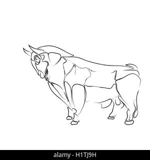 Stylized, isolated black contour of the bull on a white background, tattoo, illustration Stock Vector