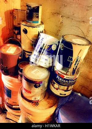 Discarded Paint Cans, USA Stock Photo