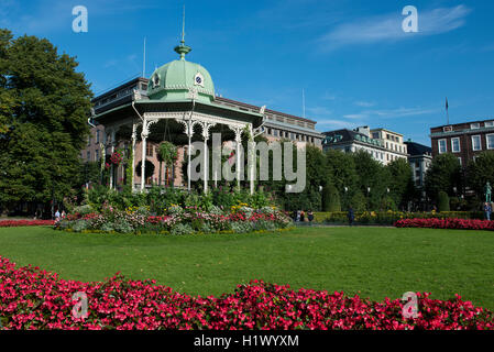 Norway, Bergen, UNECSO World Heritage City. Downtown park with garden gazebo.