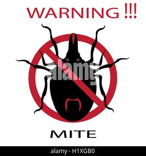 Symbol parasite warning sign. Mite spider. Mite red. Mite allergy. Epidemic. Mite parasites. Stock Vector