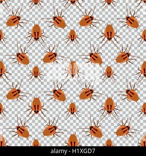 Seamless pattern cockroach on a checkered background. Cockroach, beetle Stock Vector
