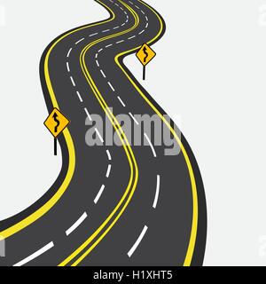 Curved road with yellow markings. illustration Stock Vector