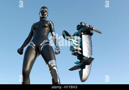 Robot woman, sci-fi android female artificial intelligence 3d render ...