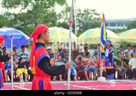 Nha Trang, Vietnam - July 13, 2015: Martial arts of human chess in a festival on the beach of Nha Trang city Stock Photo