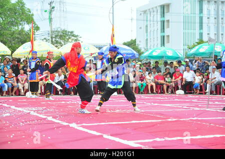 Nha Trang, Vietnam - July 13, 2015: Martial arts of human chess in a festival on the beach of Nha Trang city Stock Photo